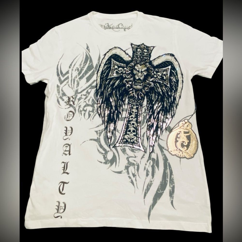 Men’s Key Closet Lionhead with wings & cross white t-shirt | couture NWT size S. - Picture 3 of 14